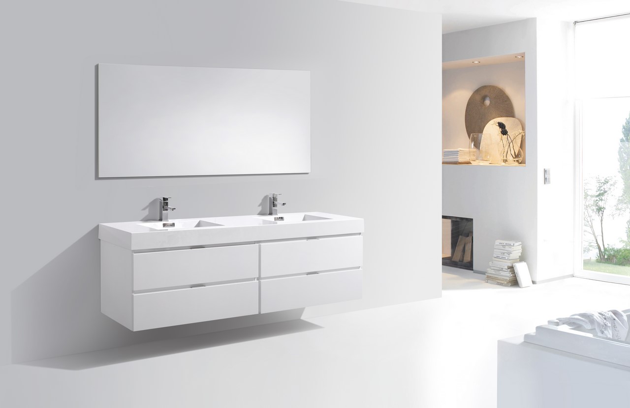 Double Sink High Gloss White Wall Mount