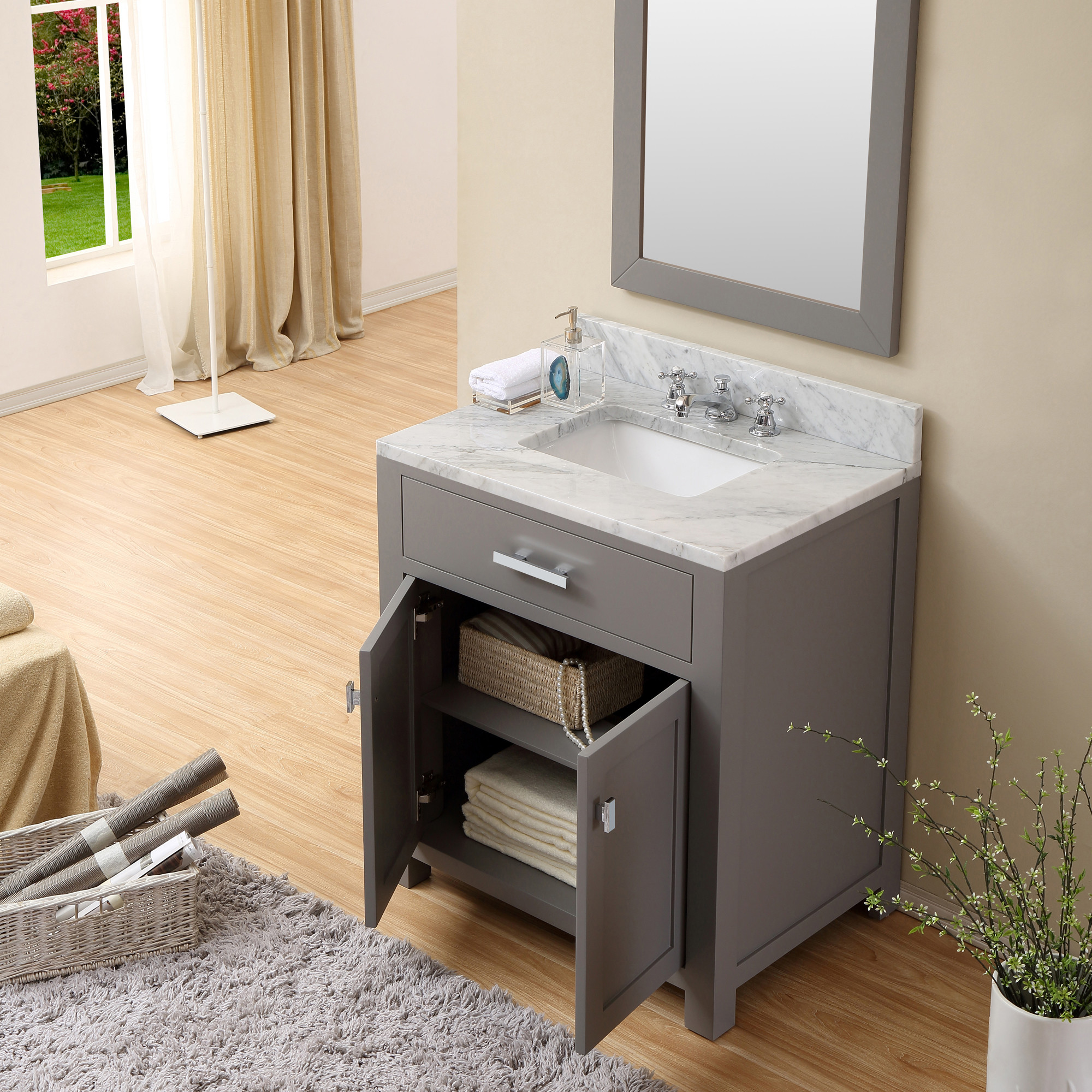 30 inch Gray Finish Single Sink Bathroom Vanity