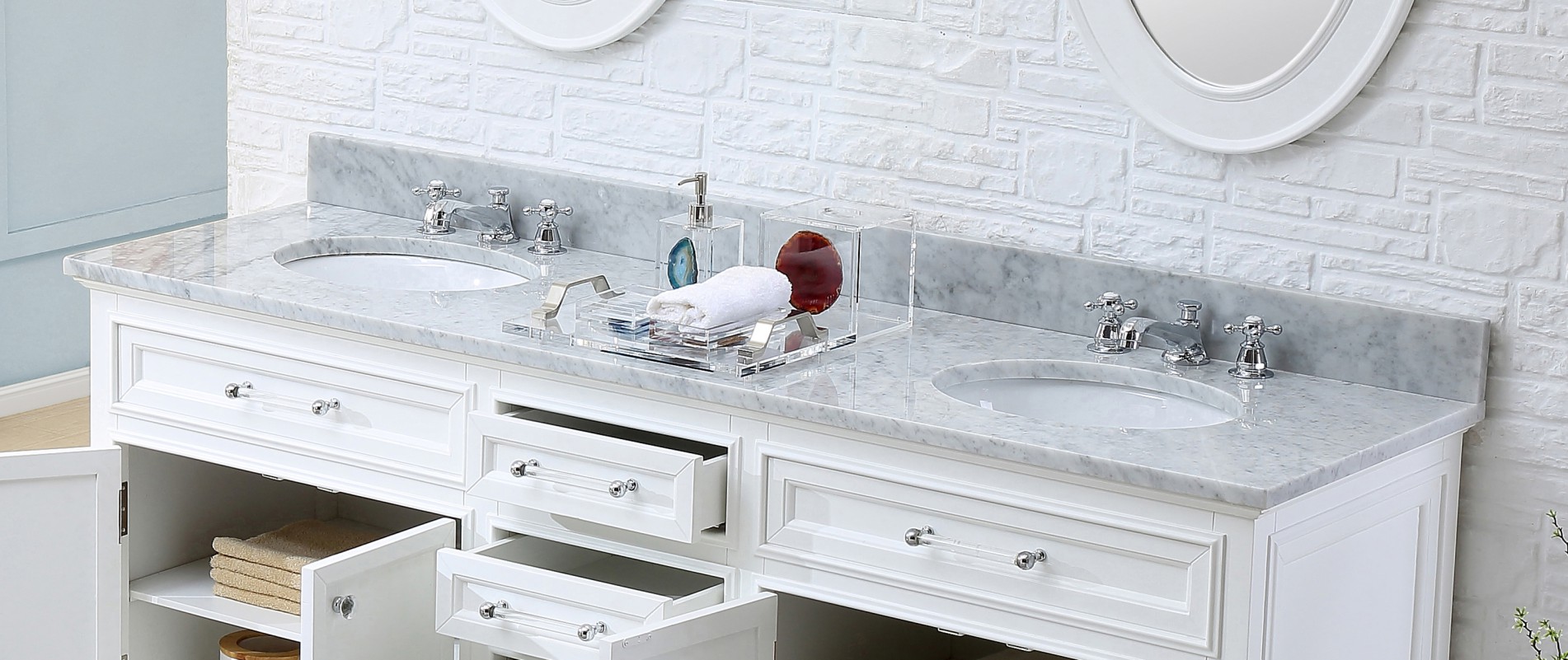 72 inch Traditional Double Sink Bathroom Vanity Marble Countertop