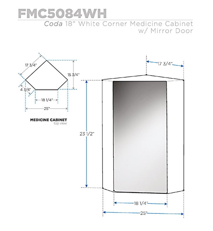18" White Corner Medicine w/ Mirror Door