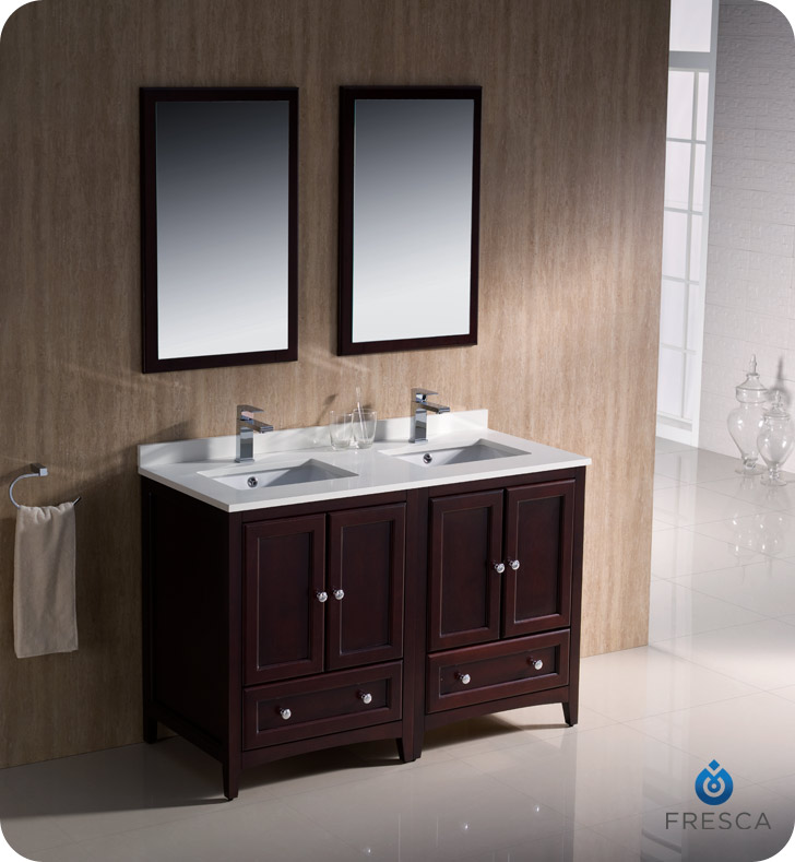 48 Mahogany Traditional Double Sink Bathroom Vanity With Top Faucet And Linen Cabinet Option - Bathroom Sink With Cabinet And Faucet