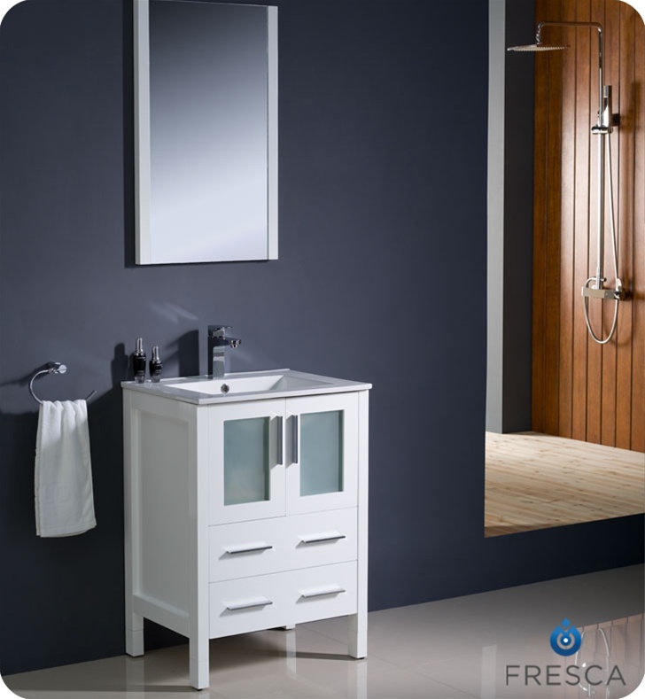 24 White Modern Bathroom Vanity With Faucet And Linen Side