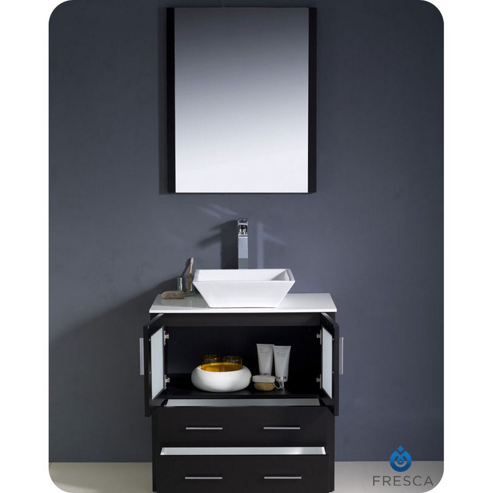 30 Espresso Modern Bathroom Vanity Vessel Sink With Faucet And Linen Side Cabinet Option