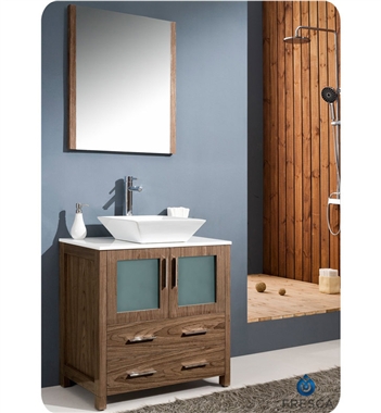 Modern Bathroom Vanity With Vessel Sink, 30 Walnut Modern Bathroom Vanity