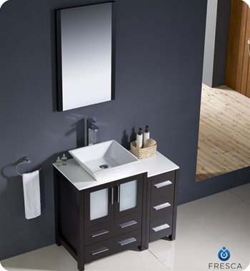36 Espresso Modern Bathroom Vanity Vessel Sink With Faucet And Linen Side Cabinet Option - 36 Modern Bathroom Vanity With Sink