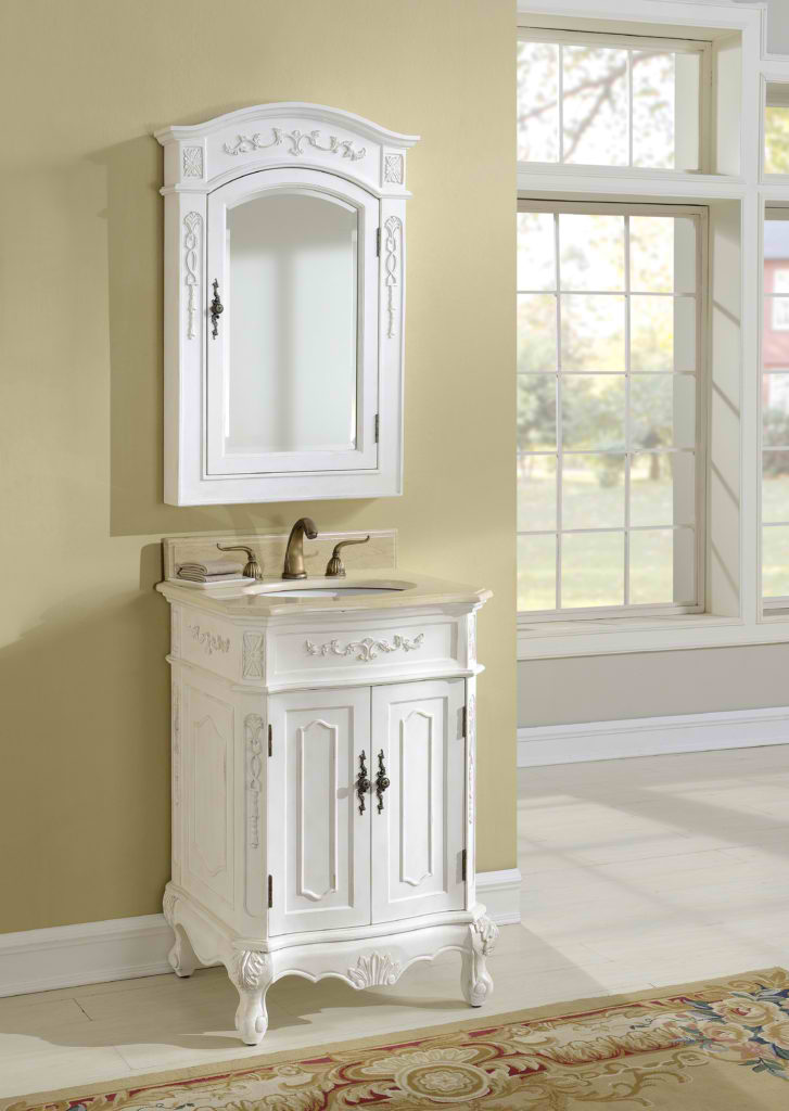24 Antique White Vanity With Mirror, Chelsea 18 Inch Espresso Bathroom Vanity With Glass Sink Bowl