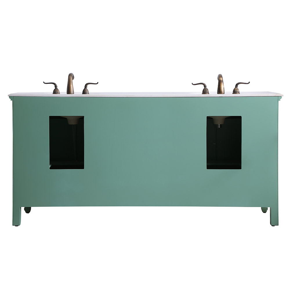 72" Mint Green Finish Double Sink Vanity with Cream Marble Counter Top