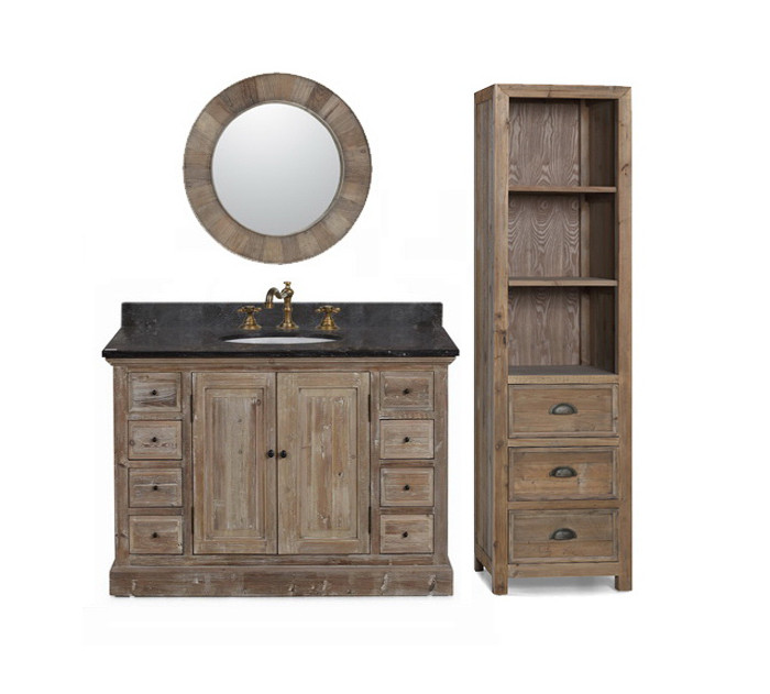 48 Inch Rustic Single Sink Bathroom, Double Vanity With Center Hutch