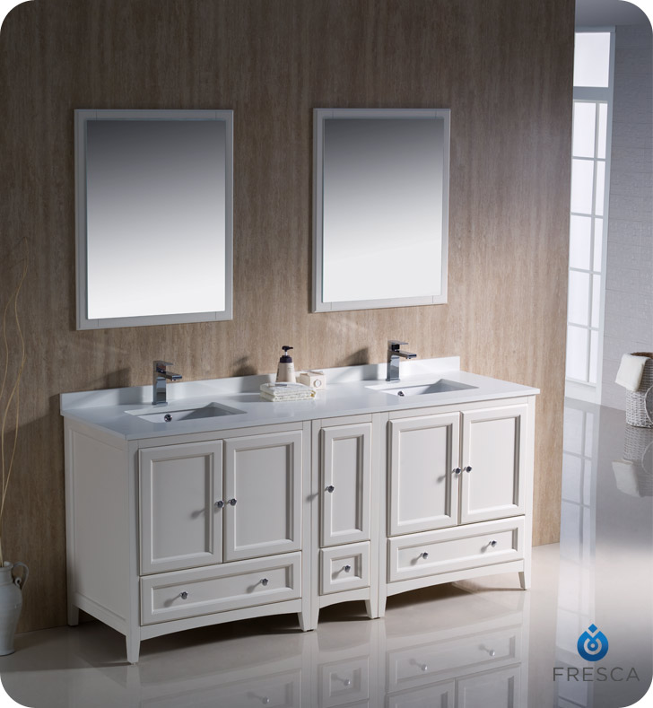 Sink Faucet And Linen Cabinet Option, Antique White 60 Inch Double Vanity