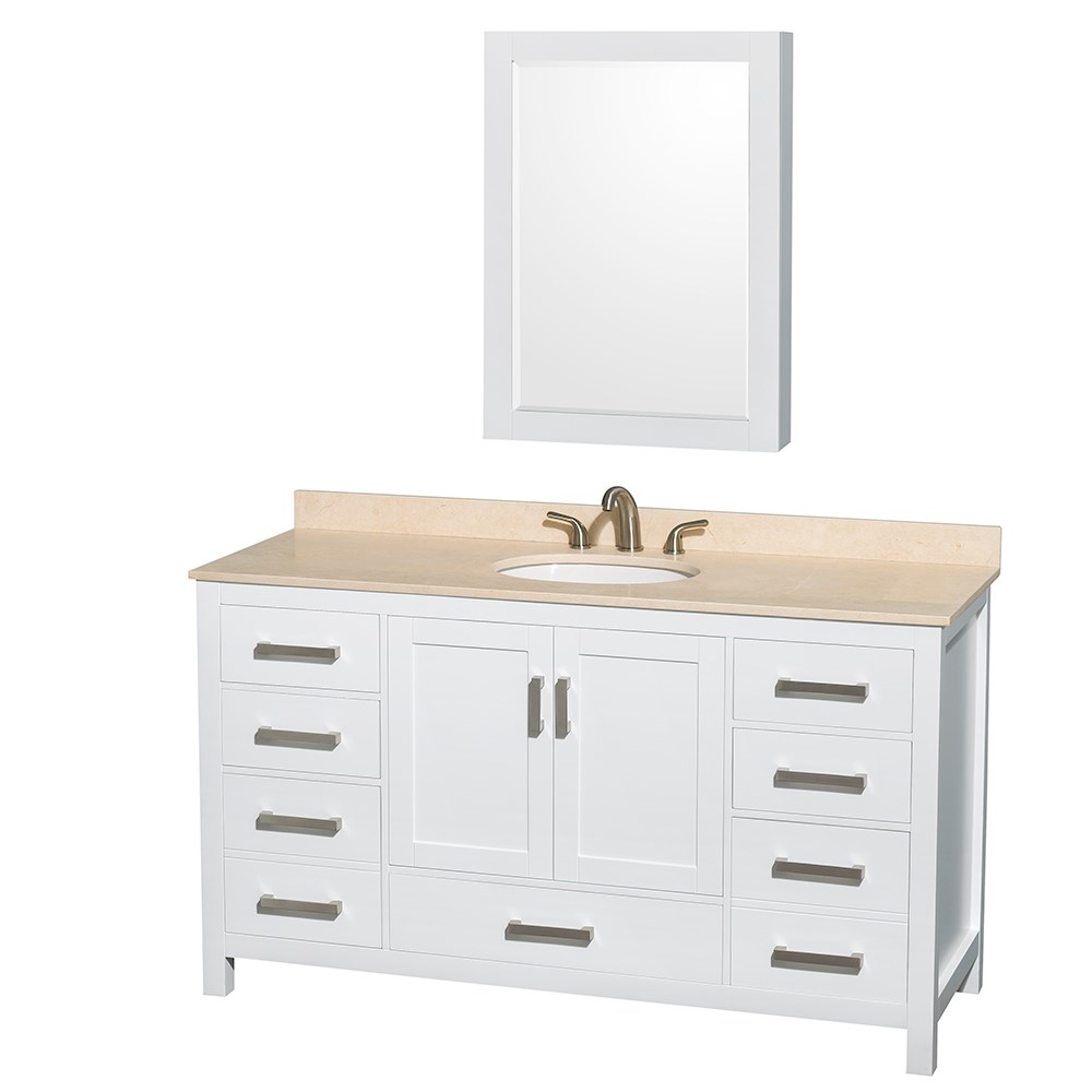 Sheffield 60" Single Bathroom Vanity in White with Countertop,
Undermount Sink, and Mirror Options