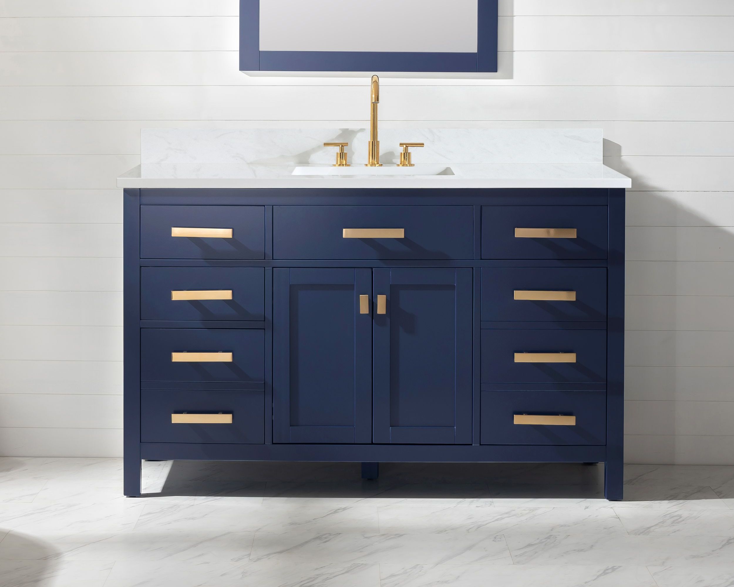 Modern 54" Single Sink Vanity with 1" Thick White Quartz Countertop in