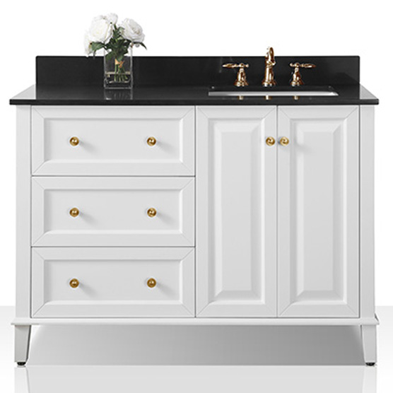 Left Basin Vanity Set In White, 48 Inch Vanity With Drawers On Left
