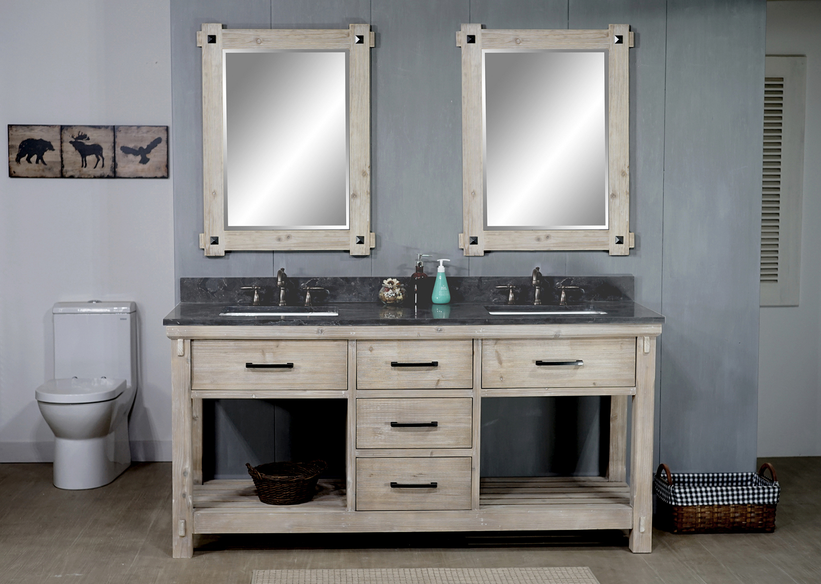 72 Rustic Solid Fir Double Sink Vanity With Limestone Top And