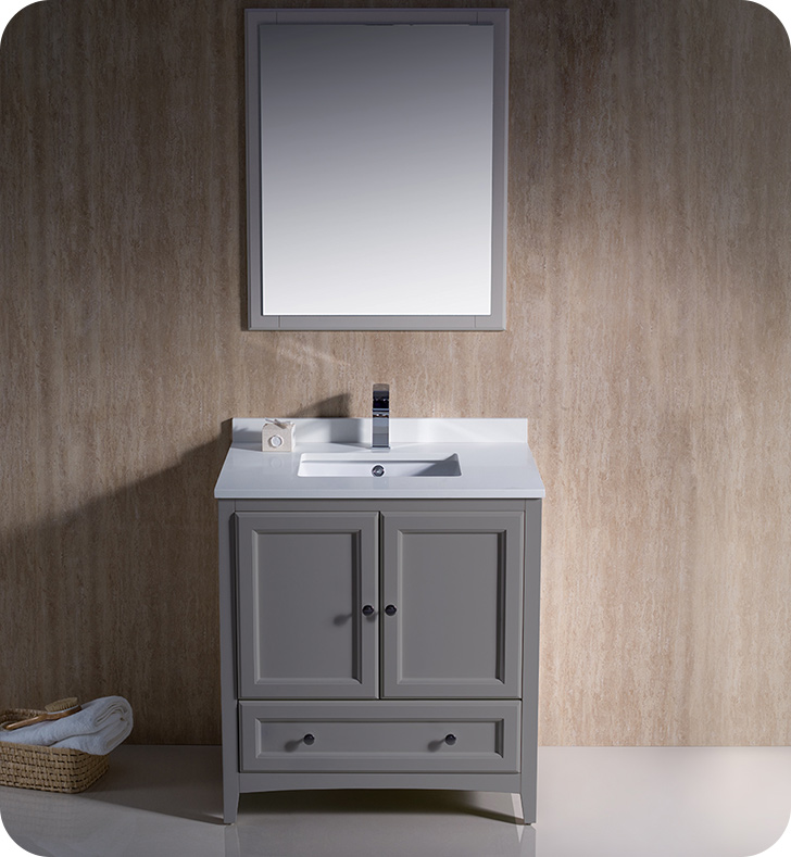 30" Grey Traditional Bathroom Vanity with Top, Sink, Faucet and Linen