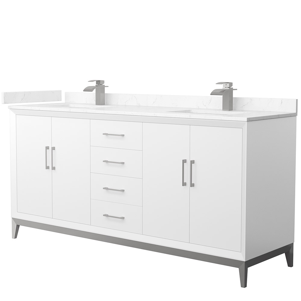 72" Double Bathroom Vanity in White with Countertop and Hardware Options