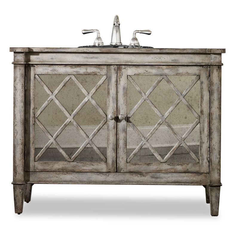44" Kelley Sink Chest Antiqued Parchment Asian Hardwood Solids Bathroom Vanity