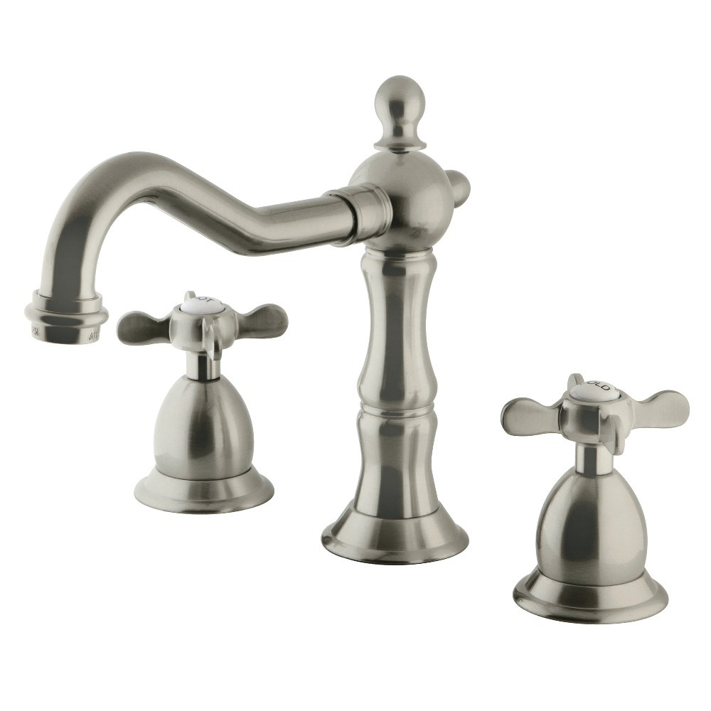 Two-Handle 3-Hole Deck Mount Widespread Bathroom Faucet Brushed Nickel with Brass Pop-Up, and with 4 Finish Options