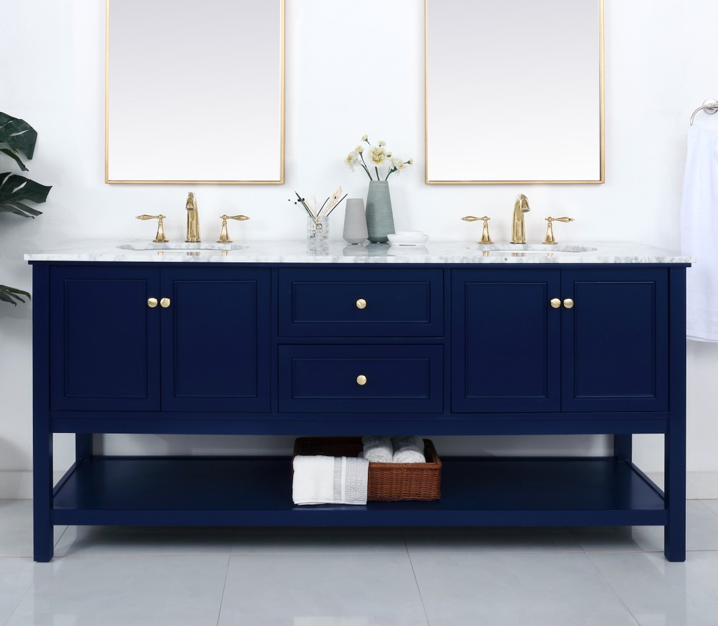Modern Fitting 72 inch Double Bathroom Vanity in Blue