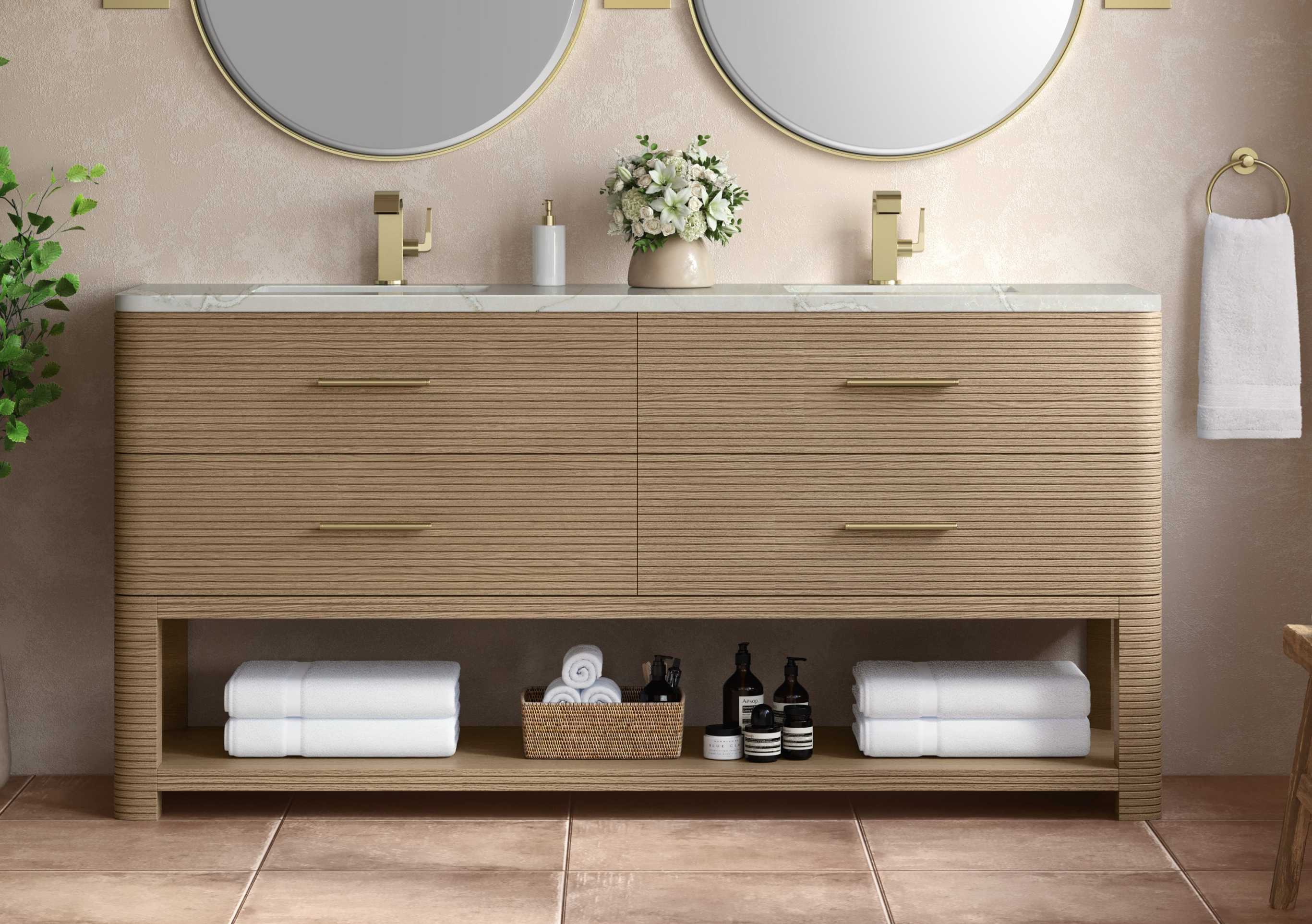 James Martin Lucian 72" Double Vanity, Pebble Oak with Countertop Options James Martin Lucian 72" Double Vanity, Pebble Oak with Countertop Options