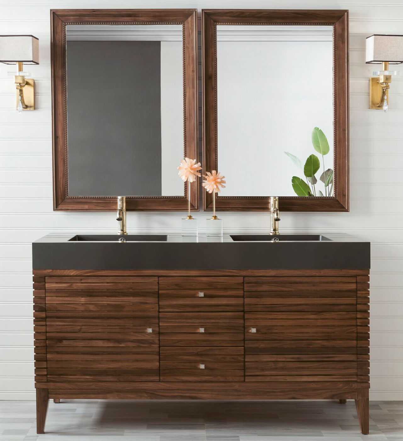 James Martin Linear Collection 59, 72 Linear Double Bathroom Vanity Mid Century Walnut