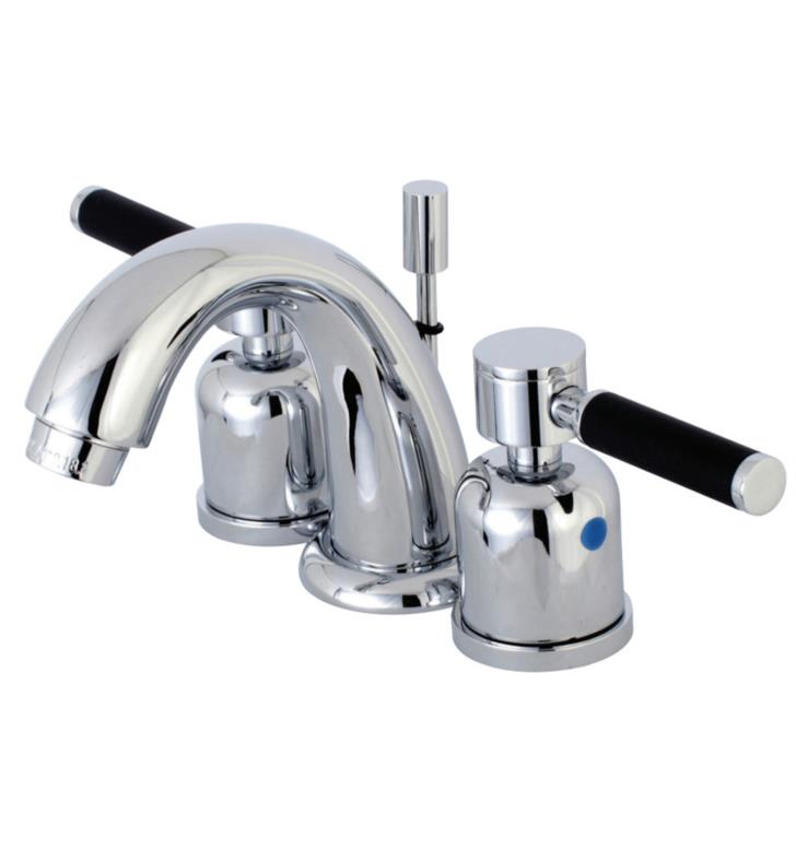 Kaiser 4" Double Porcelain Rubber - Coated Lever Handle Mini - Widespread Bathroom Sink Faucet with Pop-Up Drain
