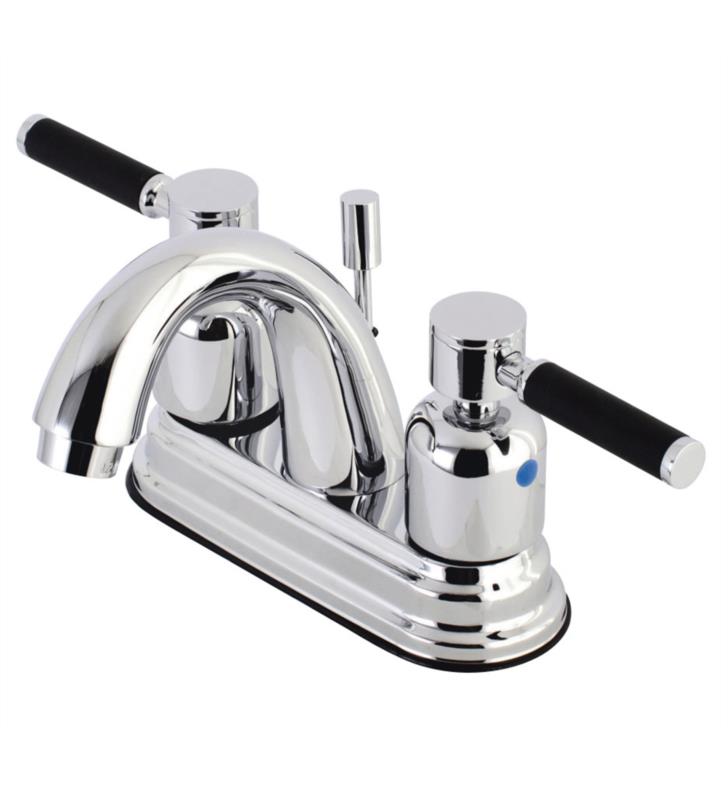 Kaiser 5" Double Porcelain Rubber - Coated Lever Handle Centerset Bathroom Sink Faucet with Pop-Up Drain Kaiser 5" Double Porcelain Rubber - Coated Lever Handle Centerset Bathroom Sink Faucet with Pop-Up Drain