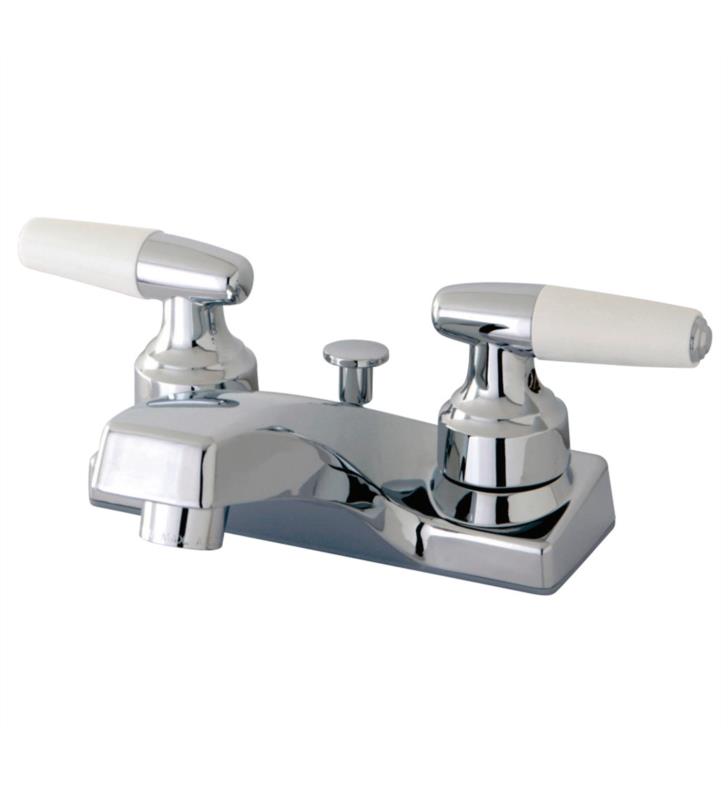 2 3/4" Double Porcelain Lever Handle Centerset Bathroom Sink Faucet with Pop-Up Drain in Polished Chrome