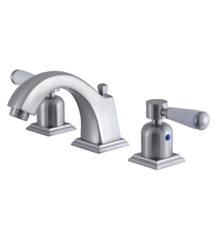 Paris 4 3/8" Double Porcelain Lever Handle Widespread Bathroom Sink Faucet with Pop-Up Drain in Brushed Nickel