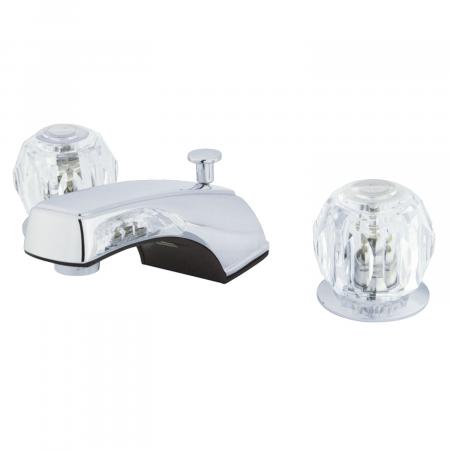 Traditional Two-Handle Three-Hole Deck Mounted Widespread Bathroom Faucet with Plastic Pop-Up in Polished Chrome Finish