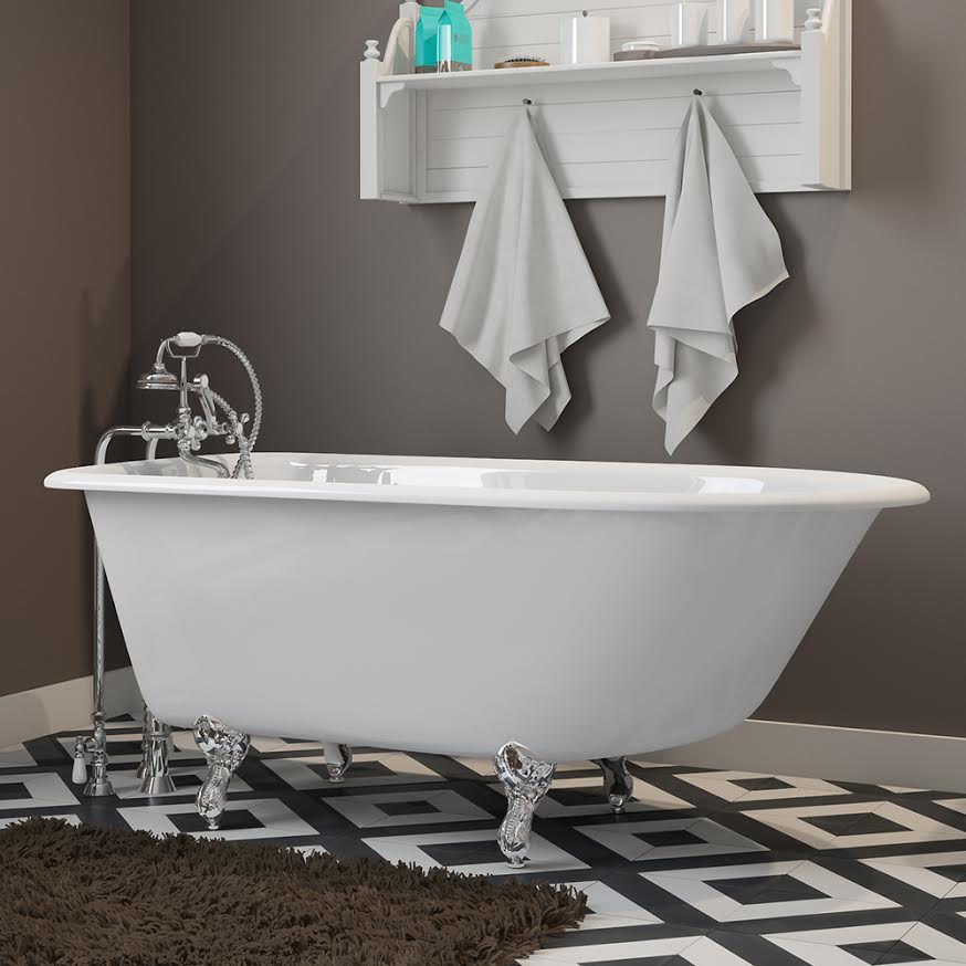 Cast-Iron Rolled Rim Clawfoot Tub 55" X 30" with complete Free Standing British Telephone Faucet and Hand Held Shower with Plumbing Package Options