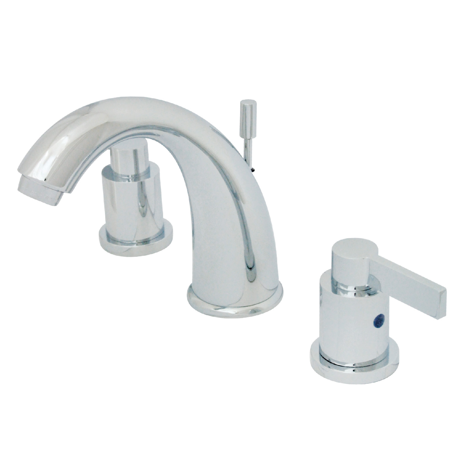 Modern 2 Handle 3-Hole Deck Mounted Widespread Bathroom Faucet with Plastic Pop-Up in Polished Chrome