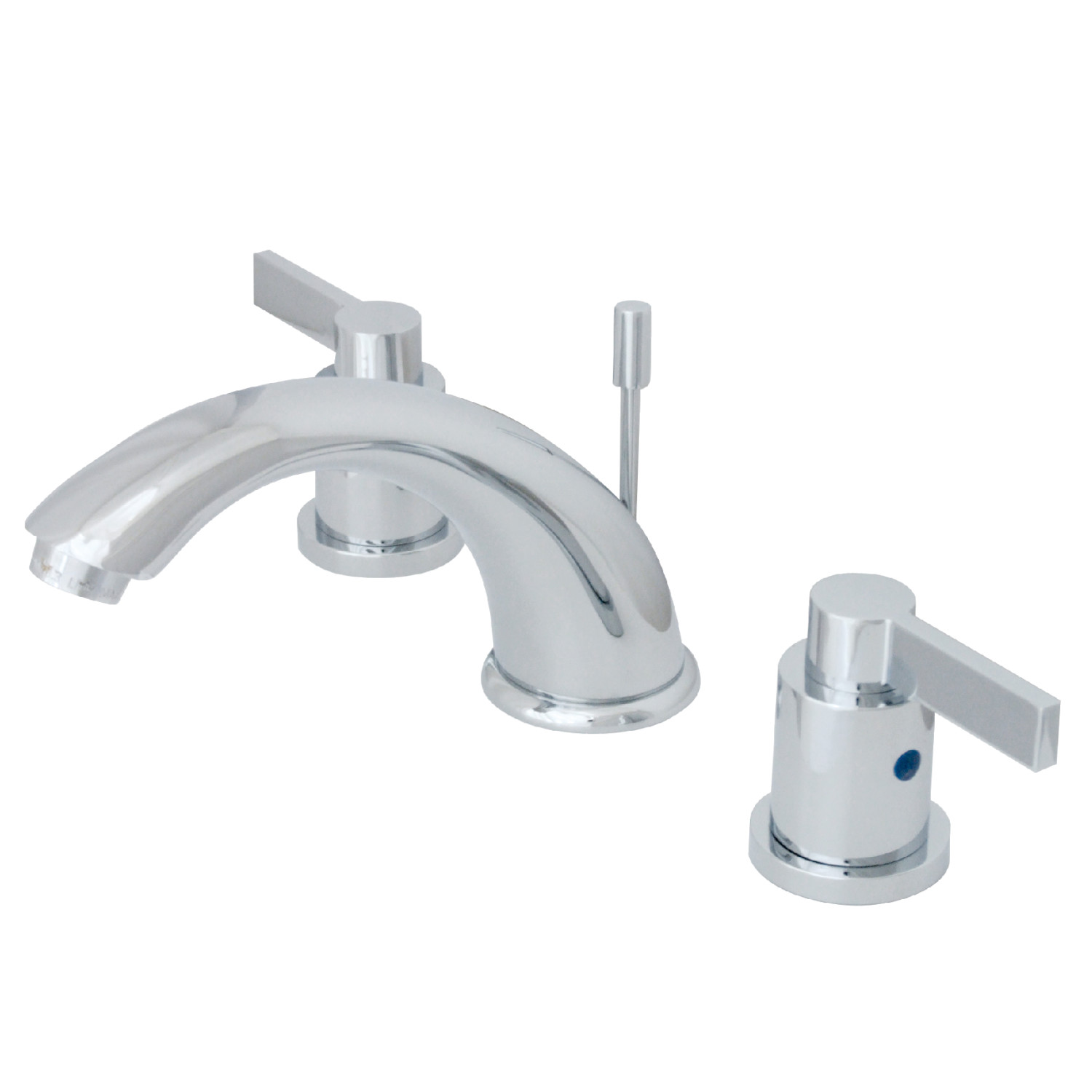 Modern 2-Handle Three-Hole Deck Mounted Widespread Bathroom Faucet with Plastic Pop-Up in Polished Chrome