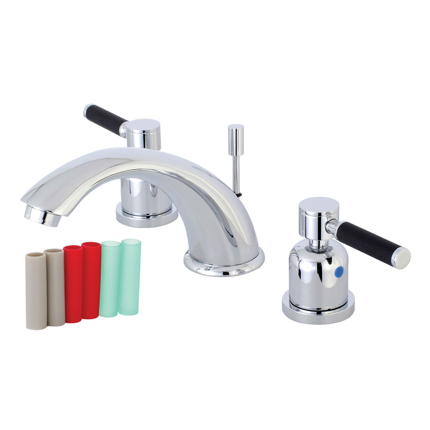 Modern Two-Handle 3-Hole Deck Mounted Widespread Bathroom Faucet with Plastic Pop-Up in Polished Chrome with 4 Color Options