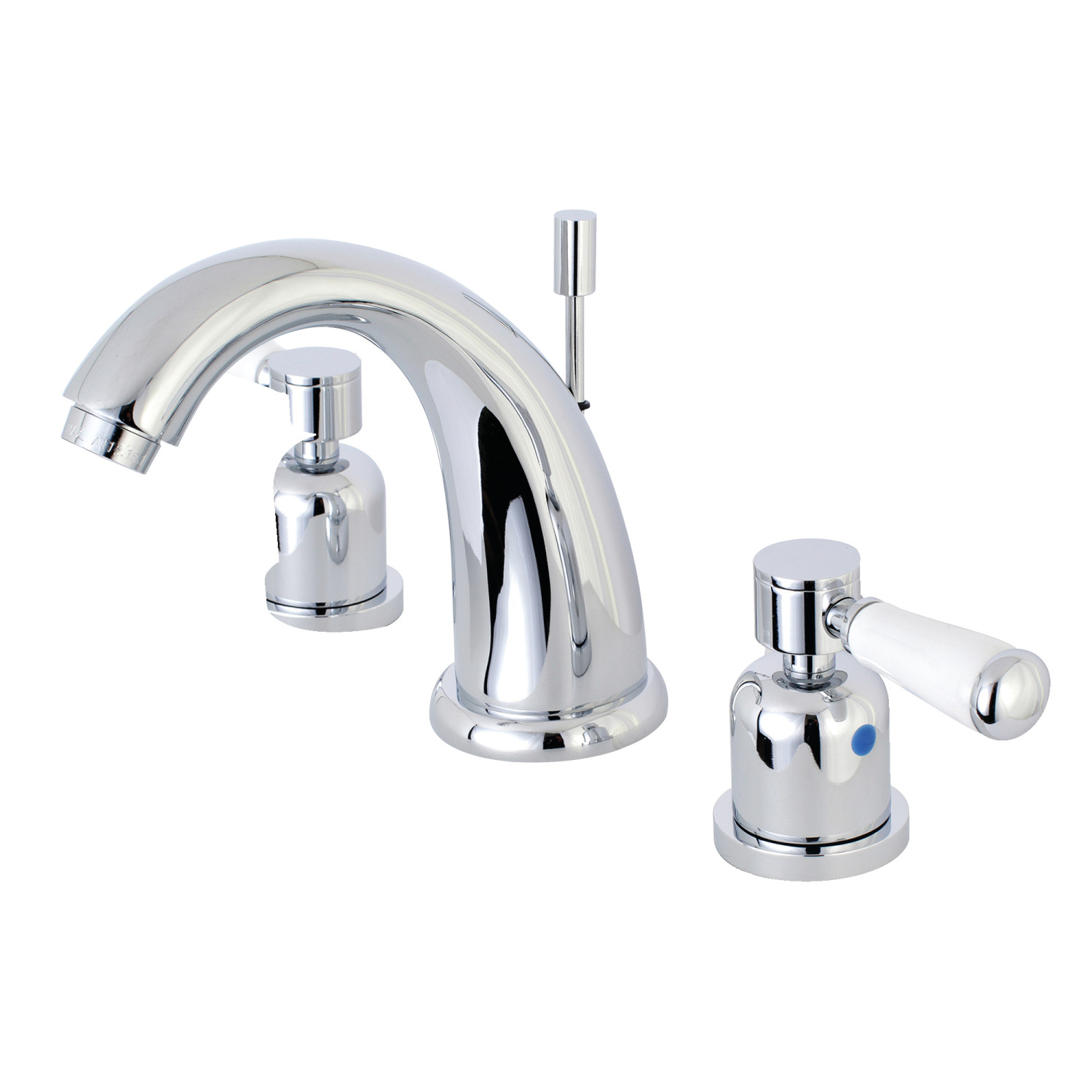 Modern 2-Handle 3-Hole Deck Mounted Widespread Bathroom Faucet with Plastic Pop-Up in Polished Chrome with 4 Finish Option