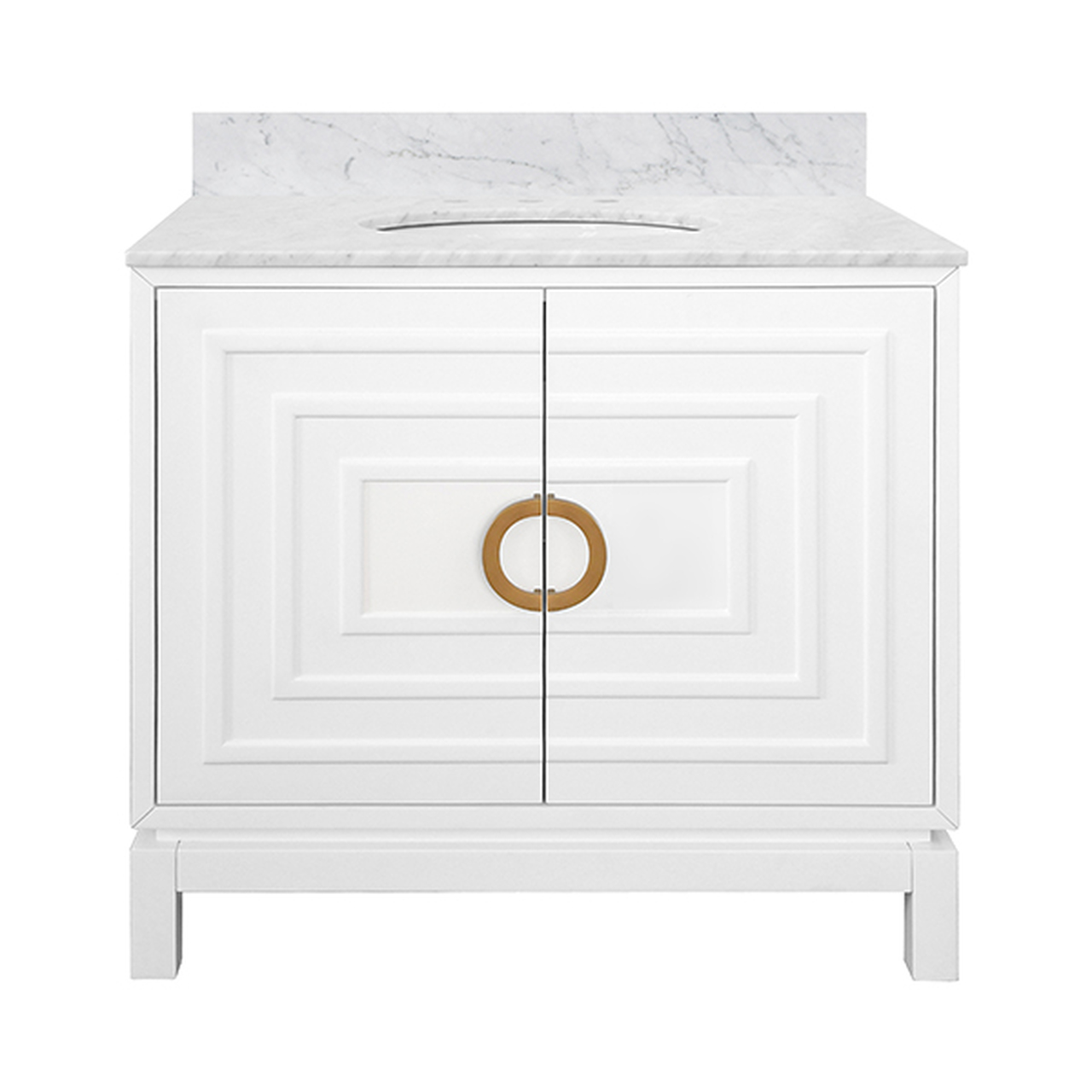 36" Issac Edwards Collection Bath Vanity in Matte White Finsih with White Marble Top and Porcelain Sink