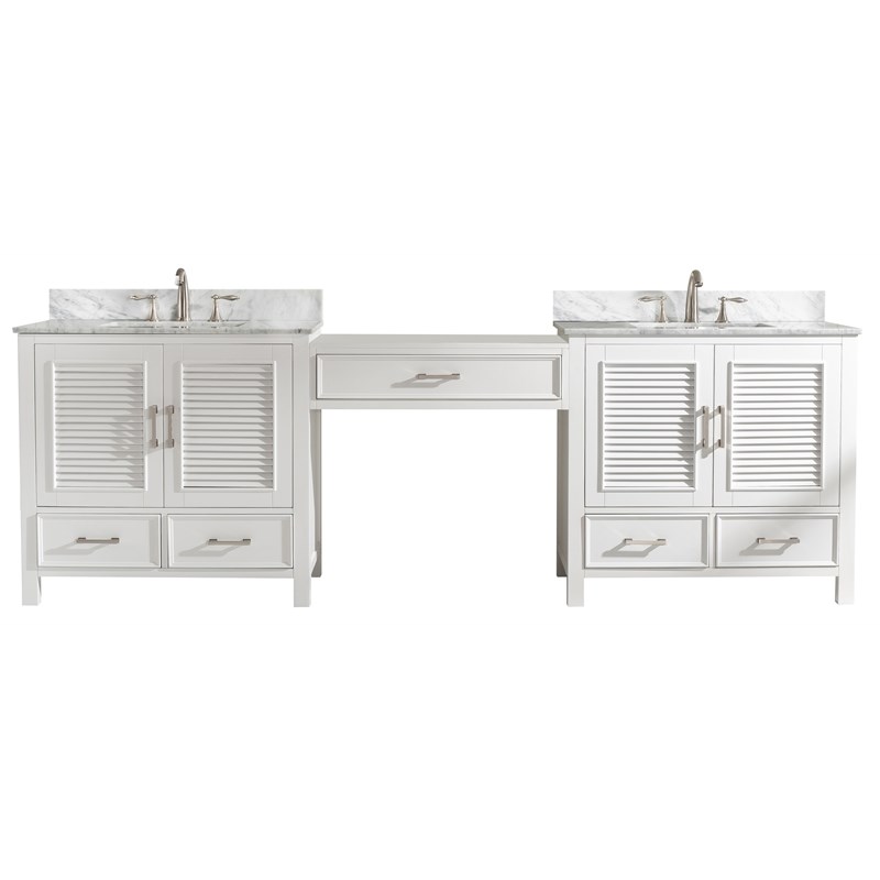 Traditional 102" Double Sink Bathroom Vanity Modular Set with 1" Thick White Quartz Countertop in White