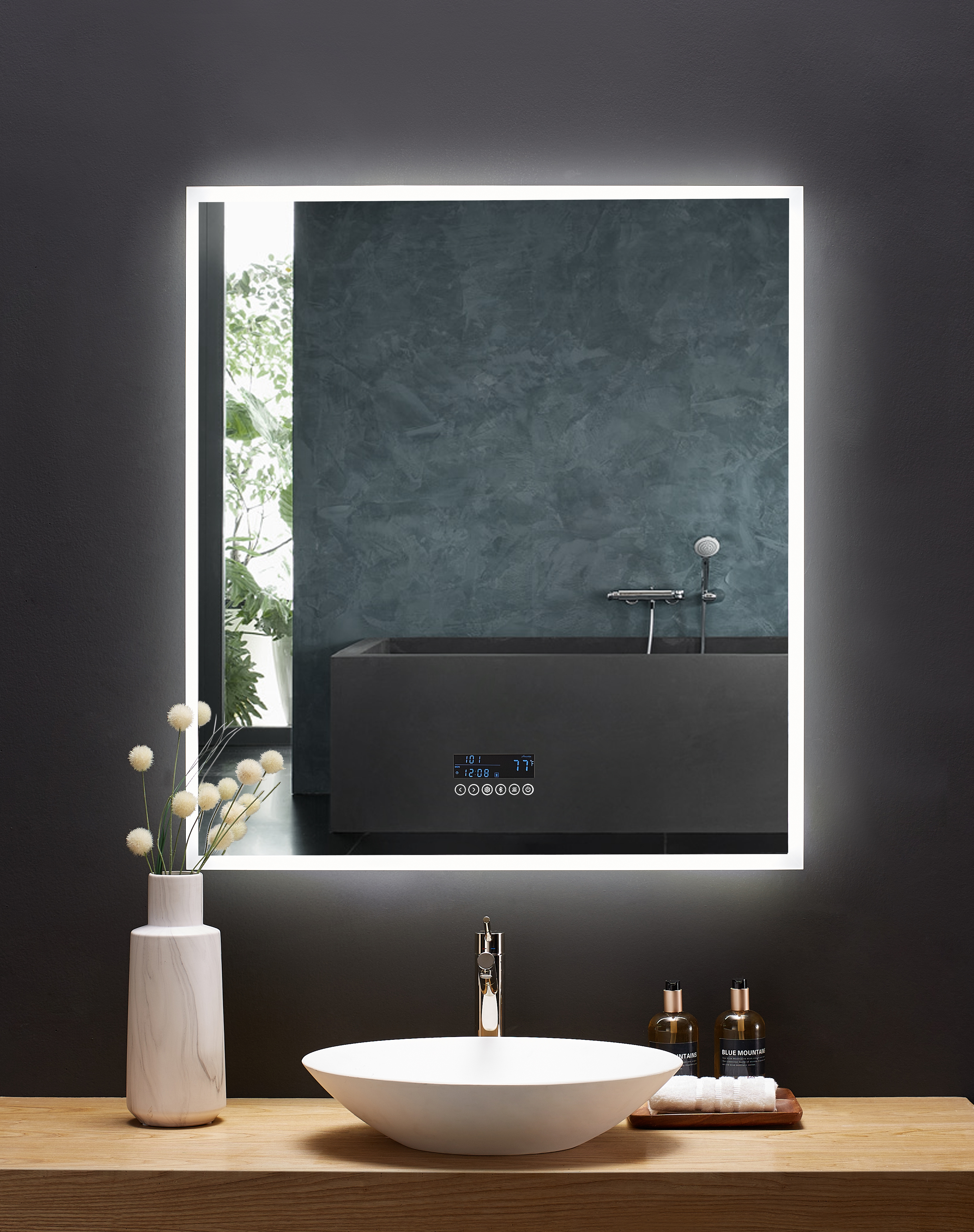 36 in. x 40 in. LED Frameless Mirror with Bluetooth, Defogger  and Digital Display 