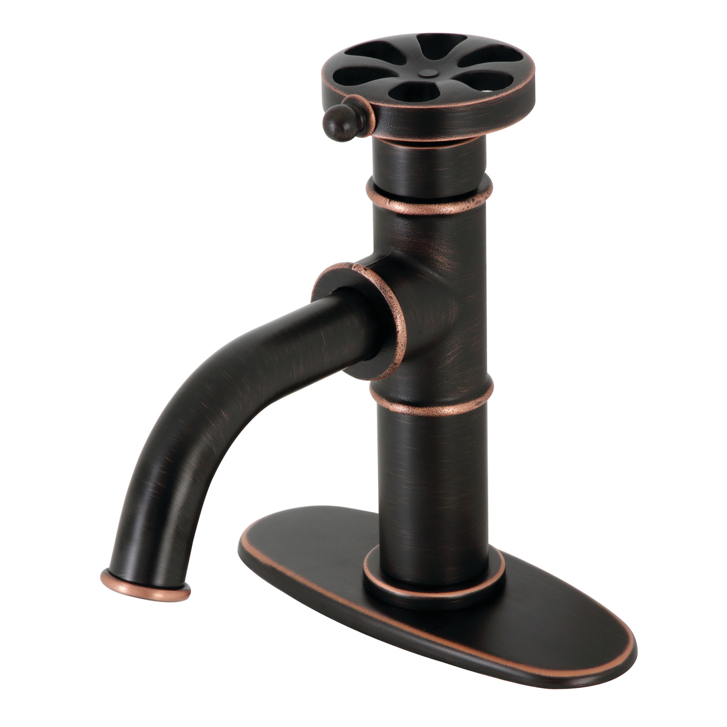 Single-Handle 1-Hole Deck Mount Bathroom Faucet with Push Pop-Up and Deck Plate in Naples Bronze