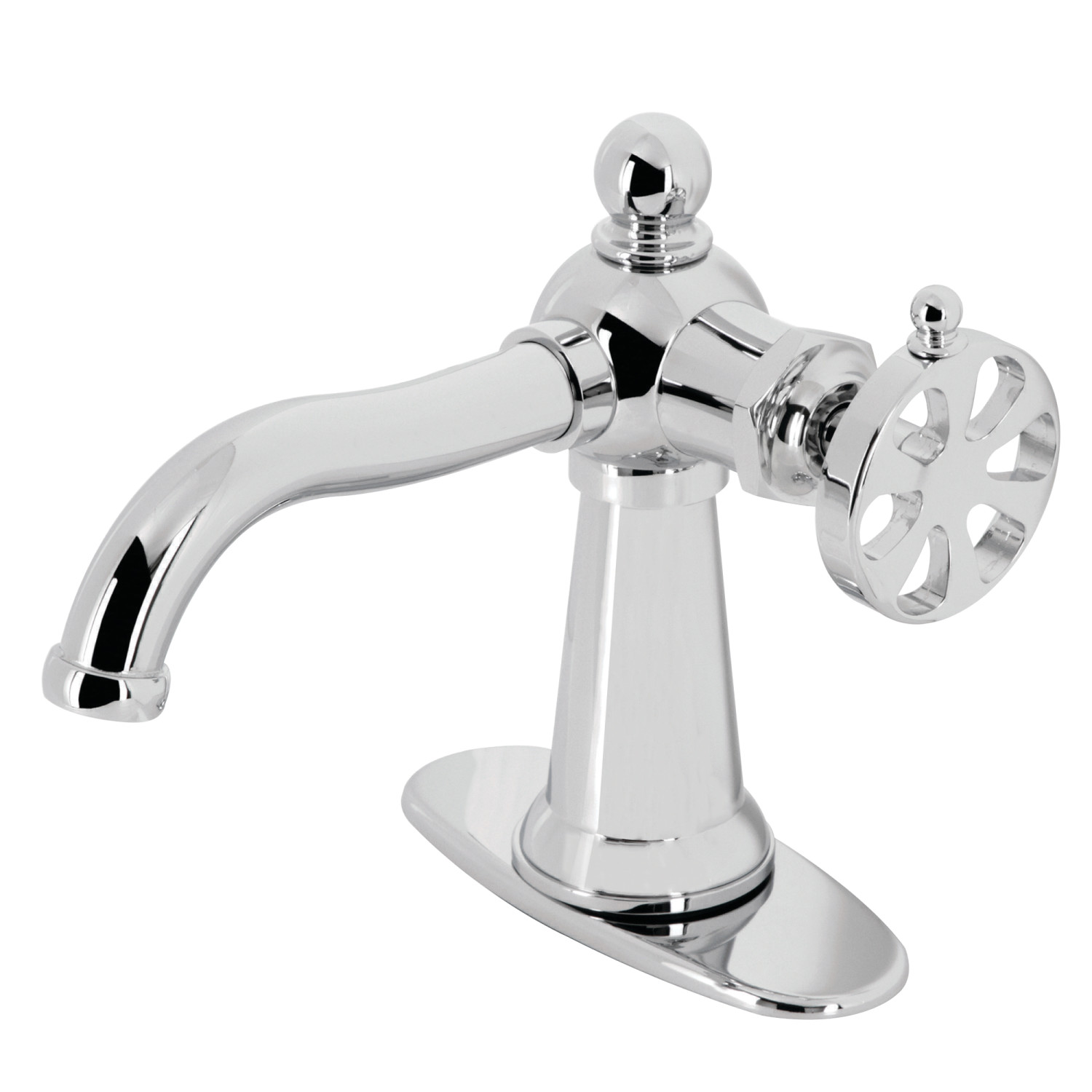 Single-Handle 1-Hole Deck Mount Bathroom Faucet with Push Pop-Up and Deck Plate in Polished Chrome with 5 Options
