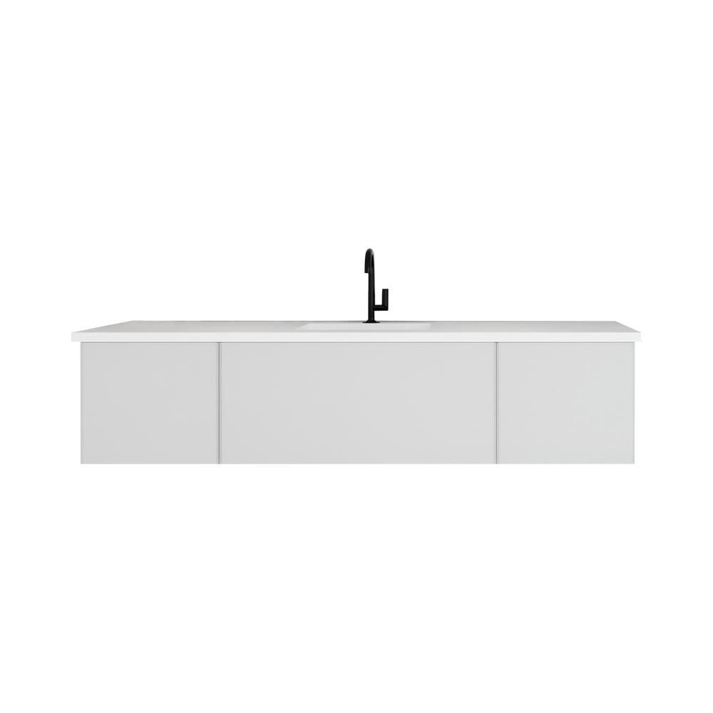 72" Cloud White Single Sink Bathroom Vanity with Matte White VIVA Stone Solid Surface Center Sink Countertop