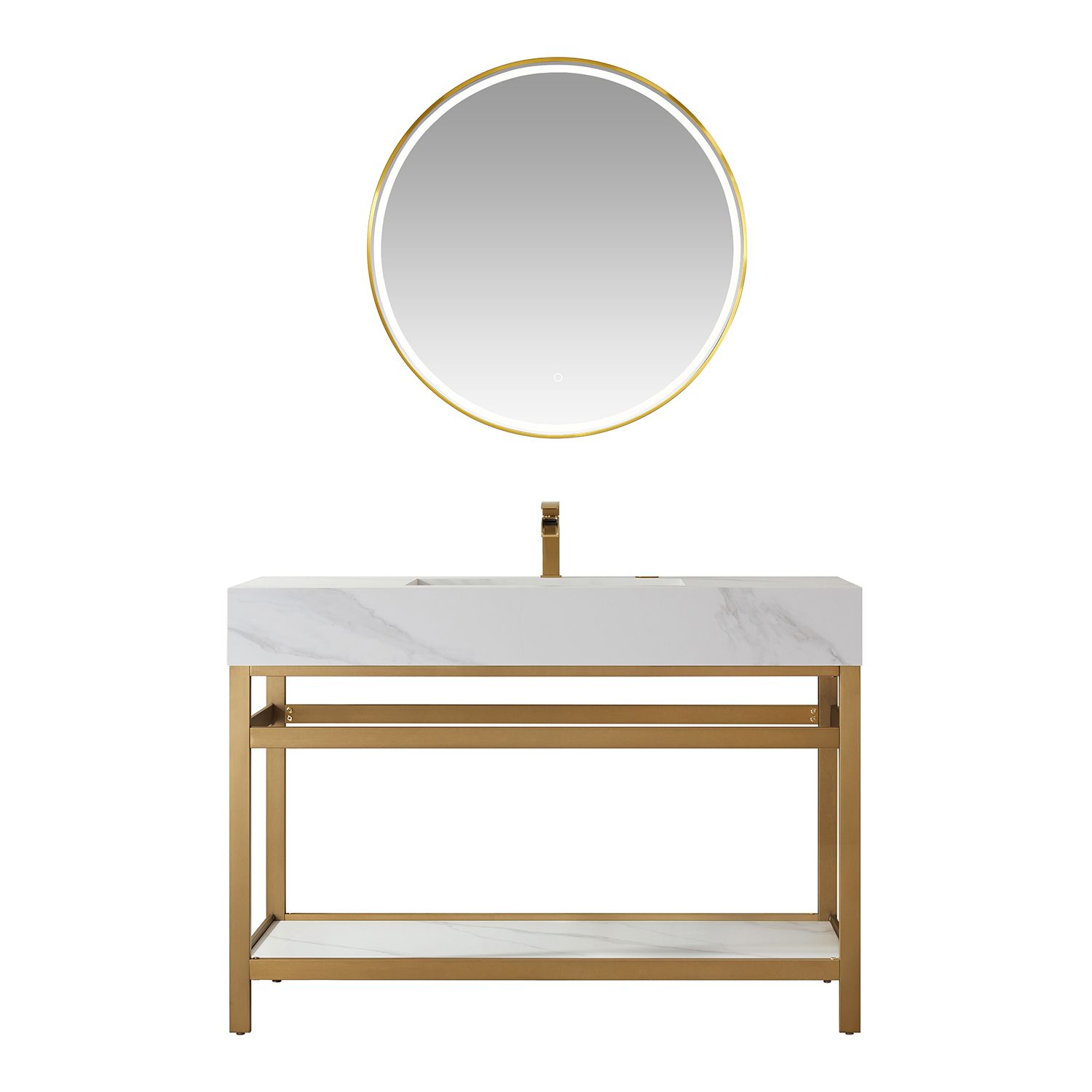 48" Vanity with Brushed-gold stainless steel bracket match with Snow mountain-white stone Countertop Without Mirror