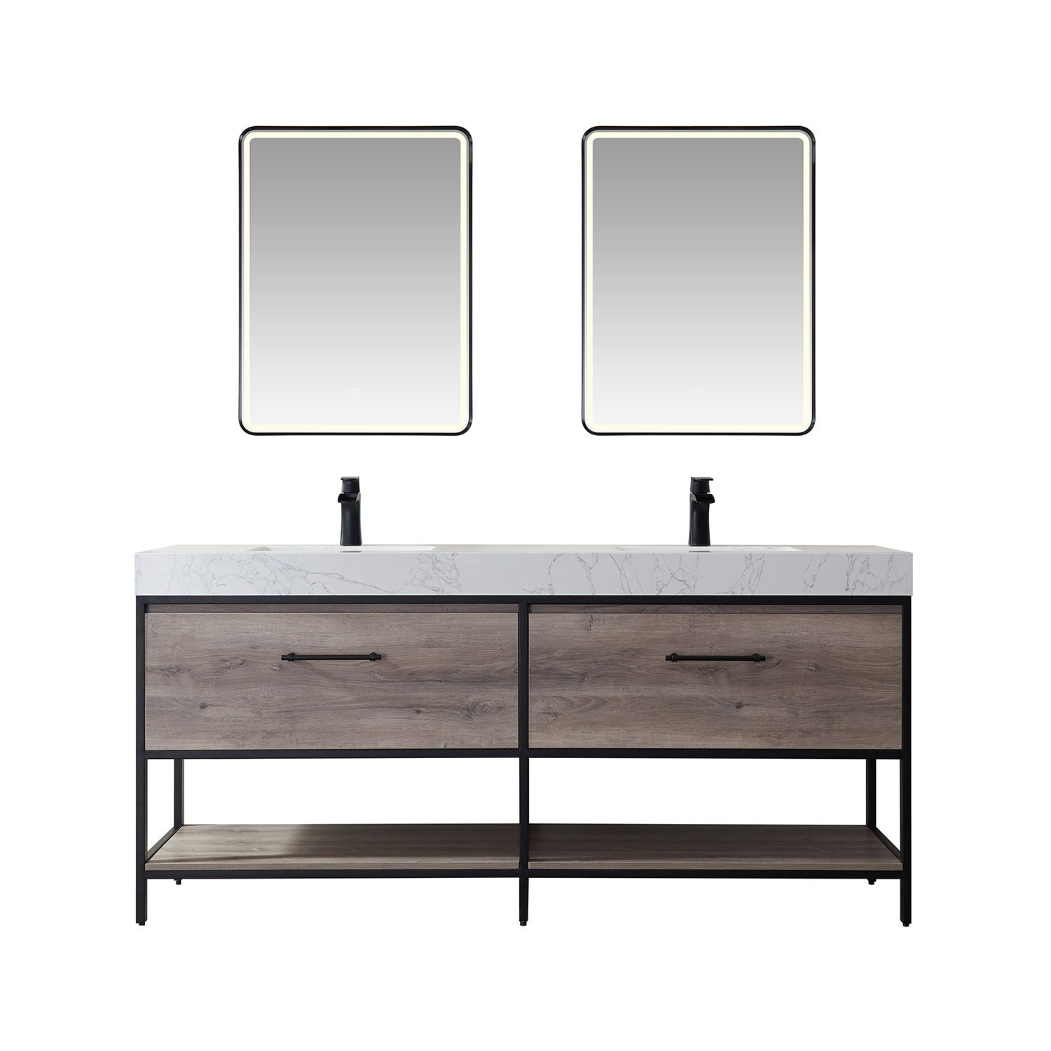 72" Vanity in Mexican Oak with White Composite Grain Stone Countertop Without Mirror
