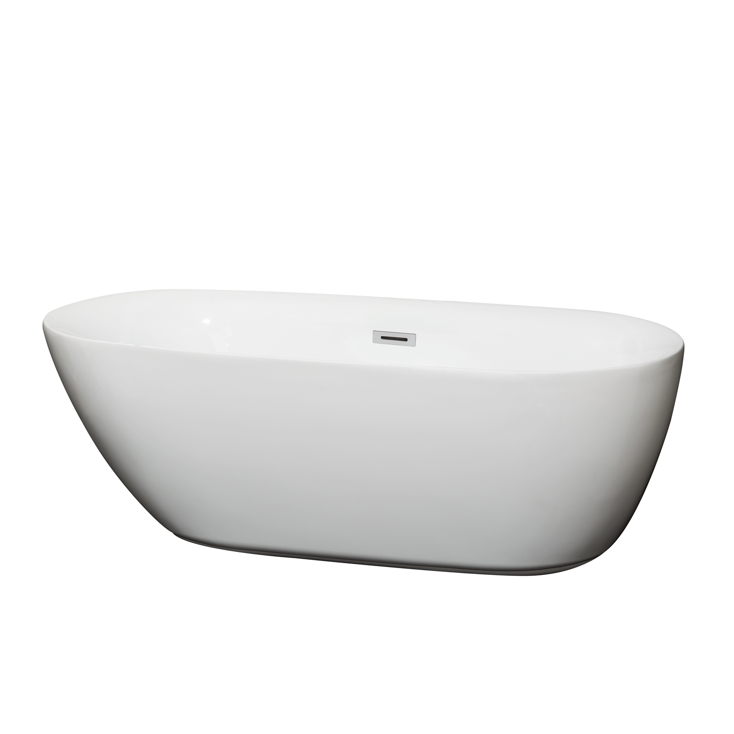 65" Freestanding Bathtub in White with Polished Chrome Drain and Overflow Trim