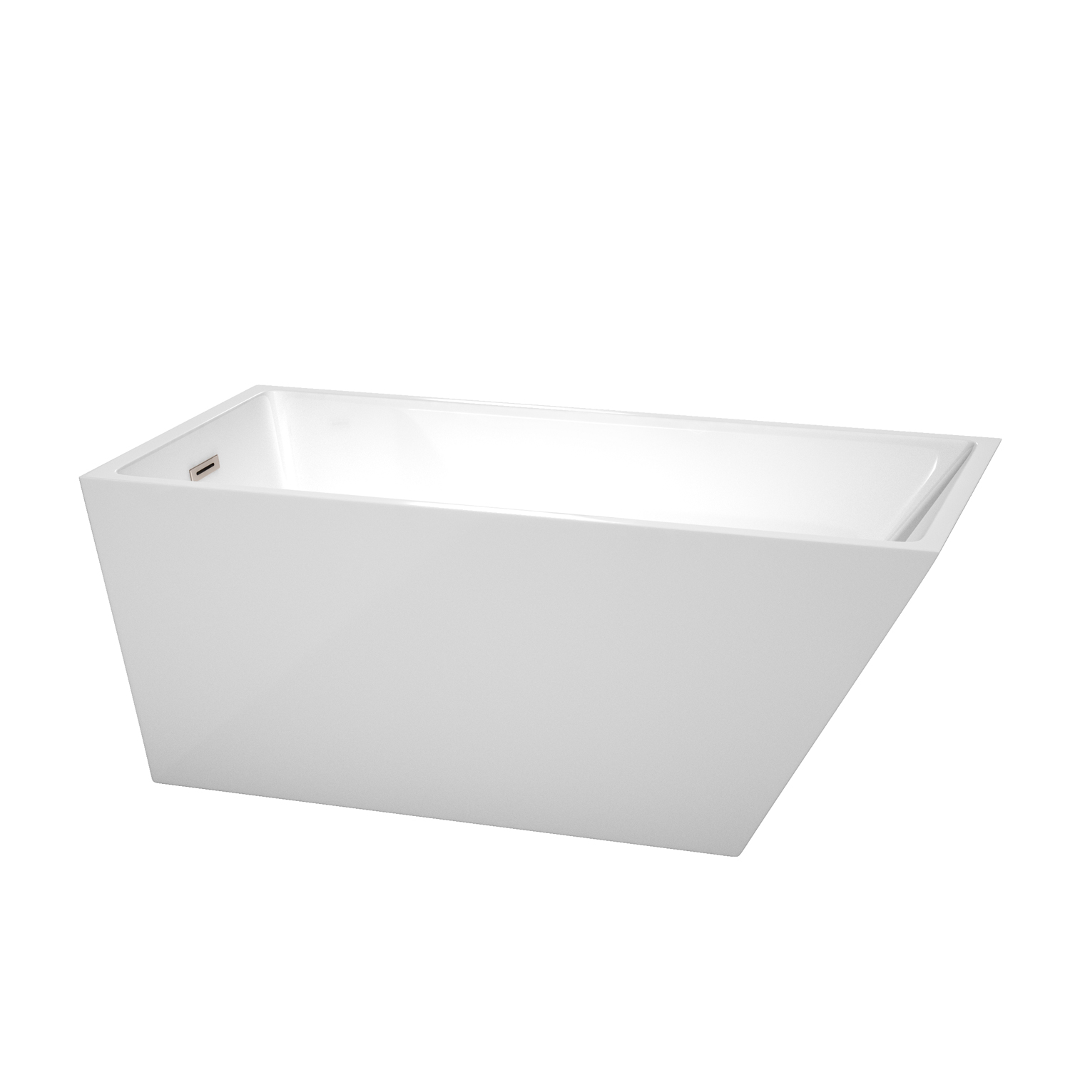 59" Freestanding Bathtub in White with Brushed Nickel Drain and Overflow Trim
