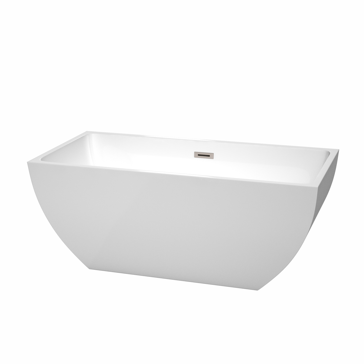 59" Freestanding Bathtub in White with Brushed Nickel Drain and Overflow Trim with Faucet Options