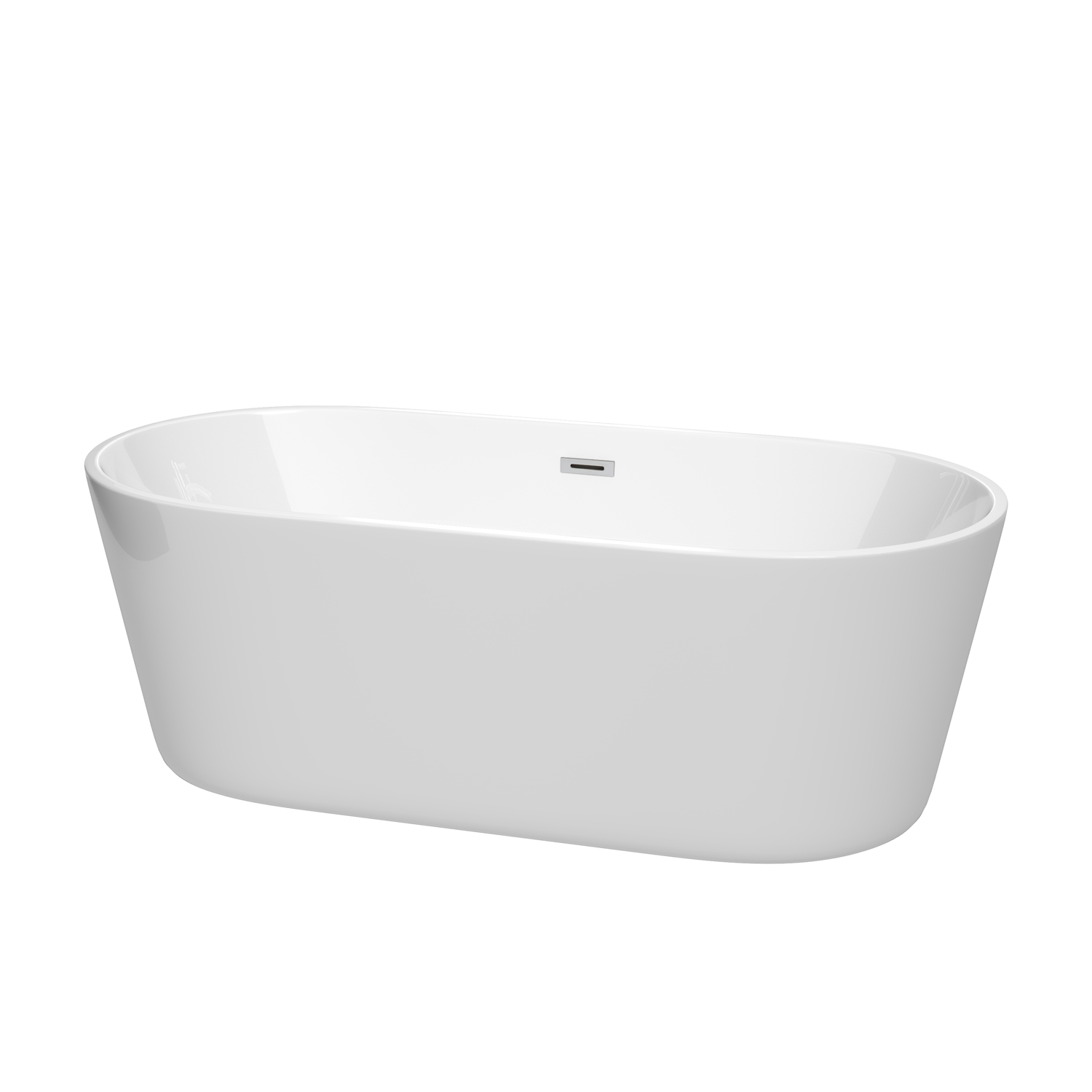 67" Freestanding Bathtub in White with Polished Chrome Drain and Overflow Trim with Hardware and Faucet Option