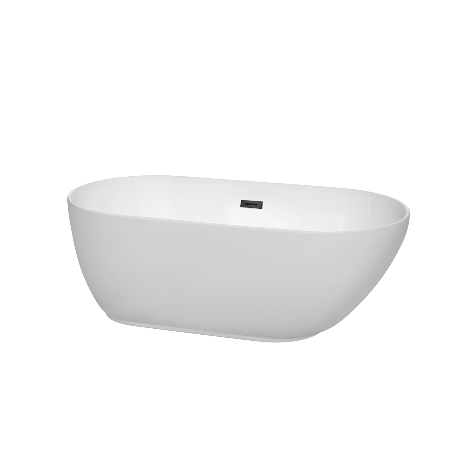 60" Freestanding Bathtub in White with Matte Black Drain and Overflow Trim