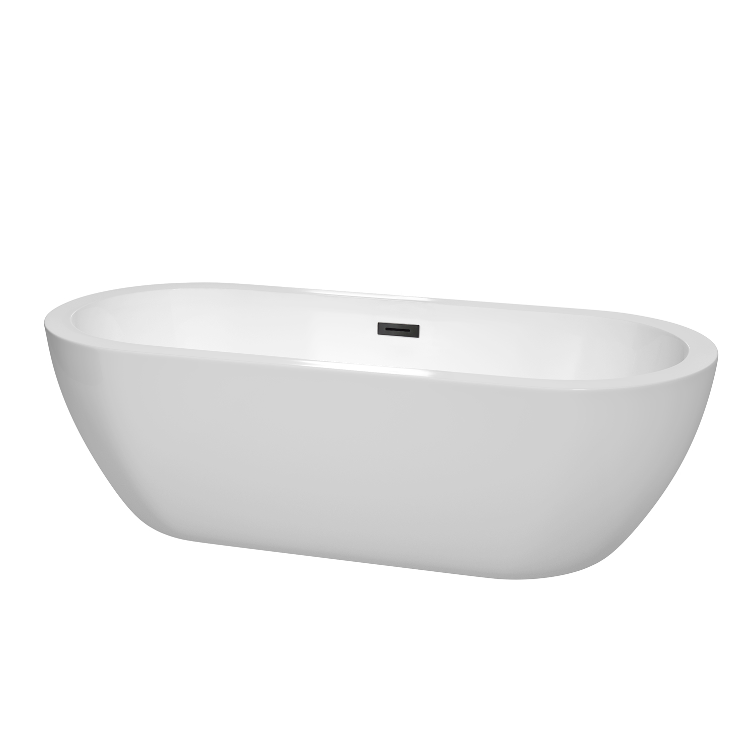 72" Freestanding Bathtub in White with Matte Black Drain and Overflow Trim