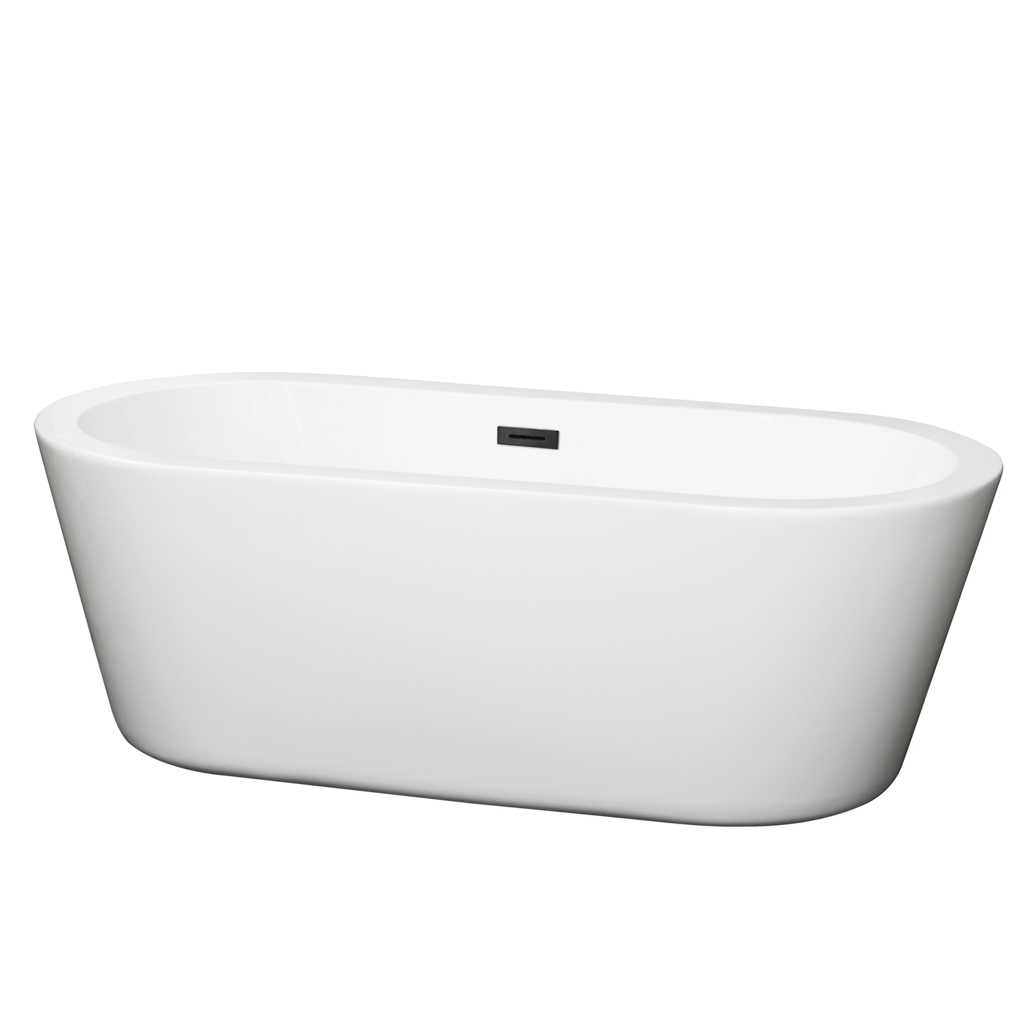 67" Freestanding Bathtub in White with Matte Black Pop-Up Drain and Overflow Trim