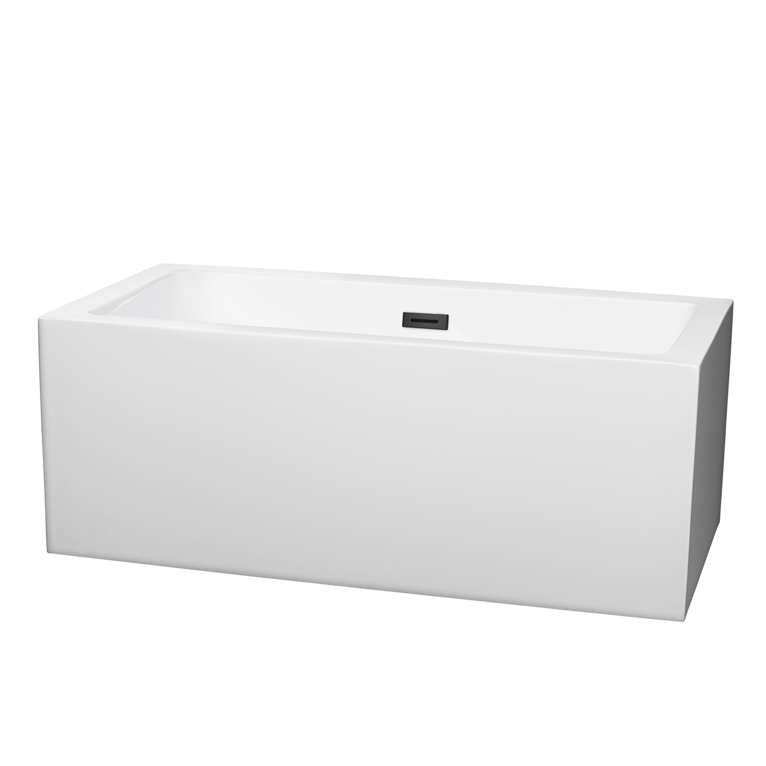 60" Freestanding Bathtub in White Finish with Matte Black Drain and Overflow Trim